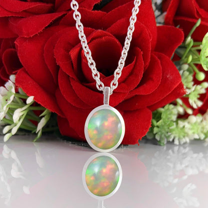 Minimalist Opal Necklace – Dainty Silver Birthstone Jewelry