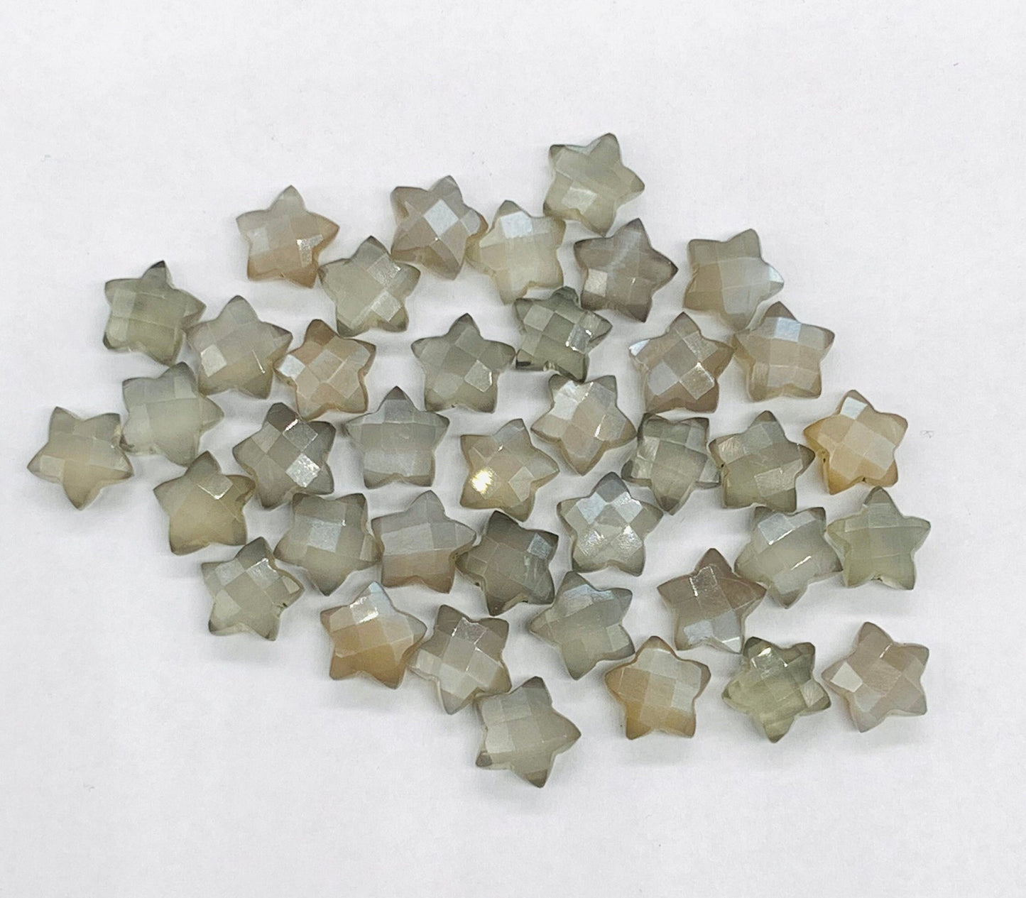 Natural Grey Moonstone Star Shape Gemstone , Hand Carved Star Shape Briolette, Size 10mm, Jewelry Making Beads. BBI138