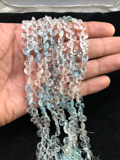 Natural Multi Aquamarine Heart Briolette Beads Faceted Gemstone for Jewelry Making