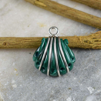 Scallop Shell Malachite Pendant, Sterling Silver Pendant, Shell Pendant Jewelry Natural Malachite Pendant Unique Art Jewelry for Gift P-0001