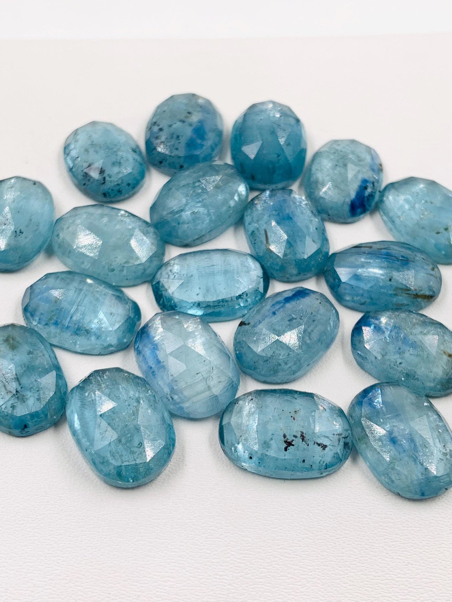 Natural Teal Kyanite Rose Cut Oval Cabochon Gemstone Faceted Rose Cut Flat Back Cabochons, Aqua Kyanite Rose Cut Loose Gemstone Size 10x14mm