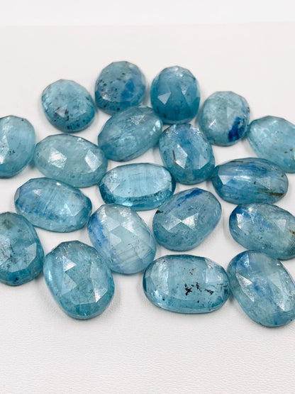 Natural Teal Kyanite Rose Cut Oval Cabochon Gemstone Faceted Rose Cut Flat Back Cabochons, Aqua Kyanite Rose Cut Loose Gemstone Size 10x14mm
