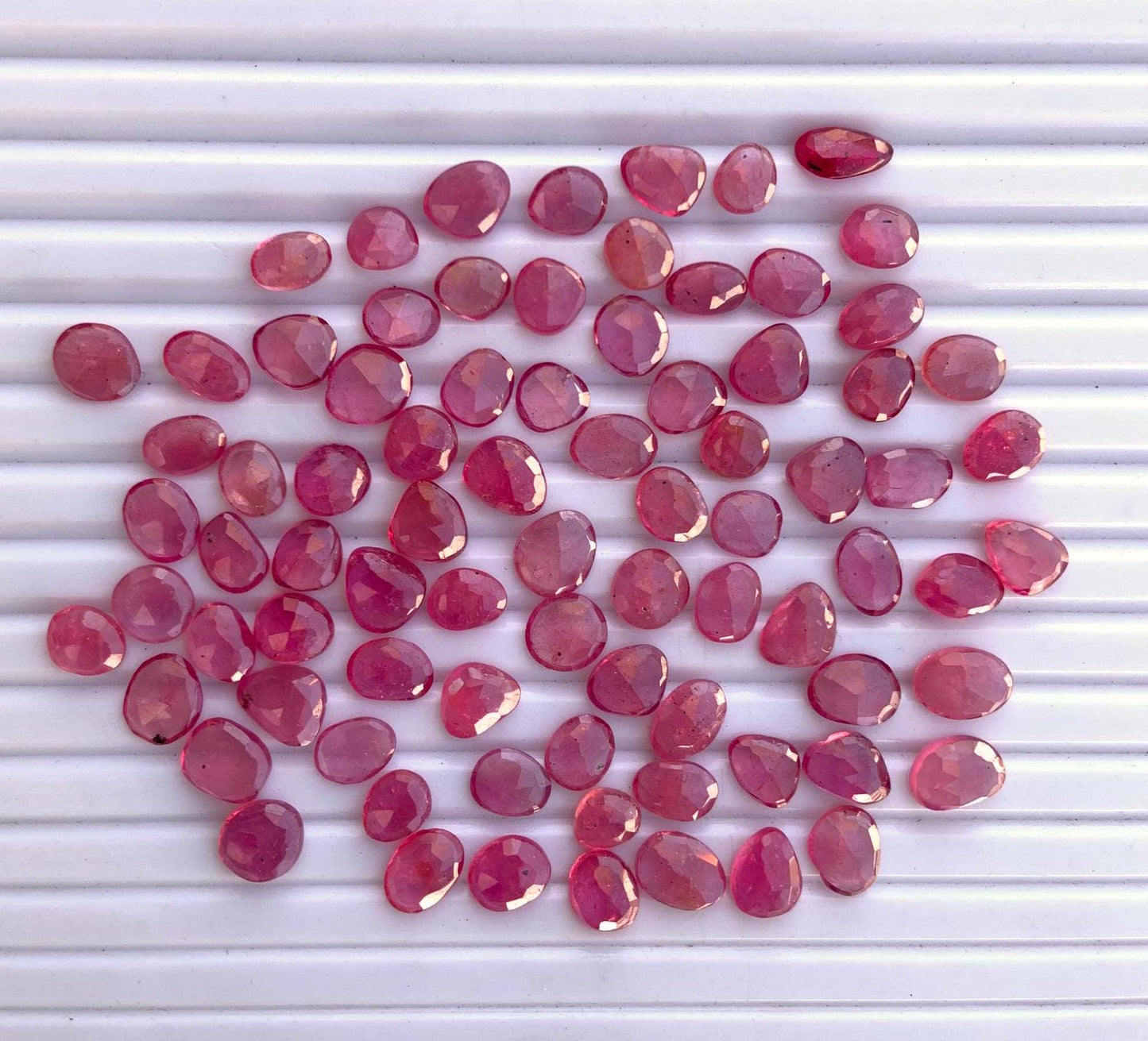 10 Pieces Natural Ruby Rose Cut Slices Cabochons, Faceted Ruby Rose Cut Flat Back Cabochons, Rose Cut Loose Gemstone, Ruby Gemstone Slices