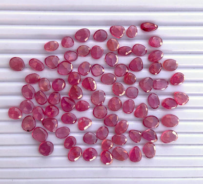 10 Pieces Natural Ruby Rose Cut Slices Cabochons, Faceted Ruby Rose Cut Flat Back Cabochons, Rose Cut Loose Gemstone, Ruby Gemstone Slices