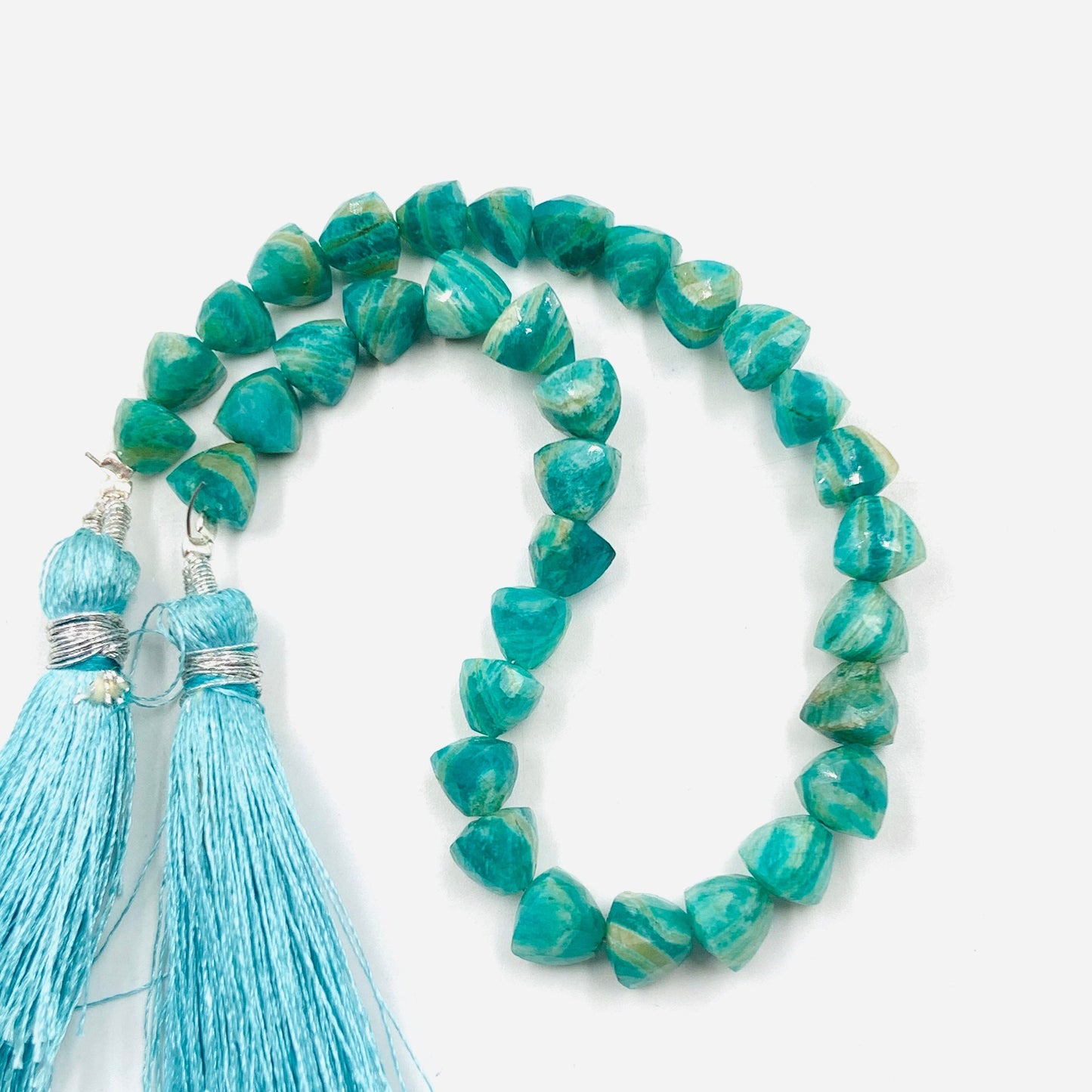Natural Amazonite Faceted Briolette Trillion Shape gemstone beads, Straight Drilled, 8 Inches Strand, Size 6mm BBI948