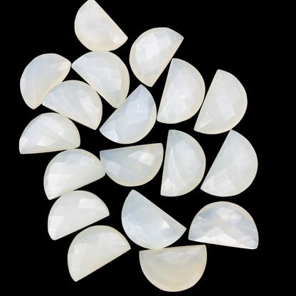 2 Pieces Natural White Moonstone Faceted Semi Circle Shape Gemstone, Hand Carved Fancy Briolette, Loose Stone, Jewelry Making, SKU-BBI238