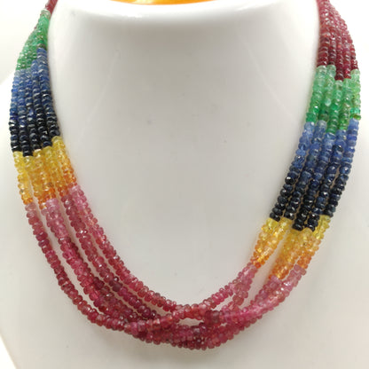 Natural Multi Sapphire Faceted Rondelle Gemstone Beads – AAA, 15” Strand