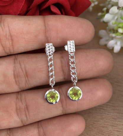 Dainty peridot earrings, 925 sterling silver earrings, vermeil gold earrings, birthday gift for her, Dangle Earrings, Birthstone earrings