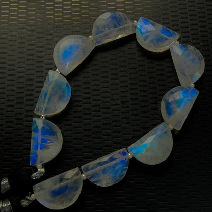 10 pieces natural rainbow moonstone side drill blue flashy rainbow moonstone gemstone briolette faceted beads , handmade gemstone size 10X16