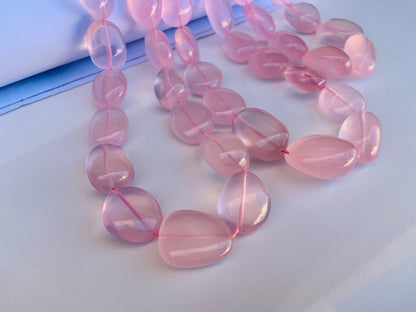 Natural Rose Quartz Smooth Tumble Oval Shape Gemstone Necklace Beads Rose Quartz Center Drill  Smooth Uneven Shape Nugget beads Briolette