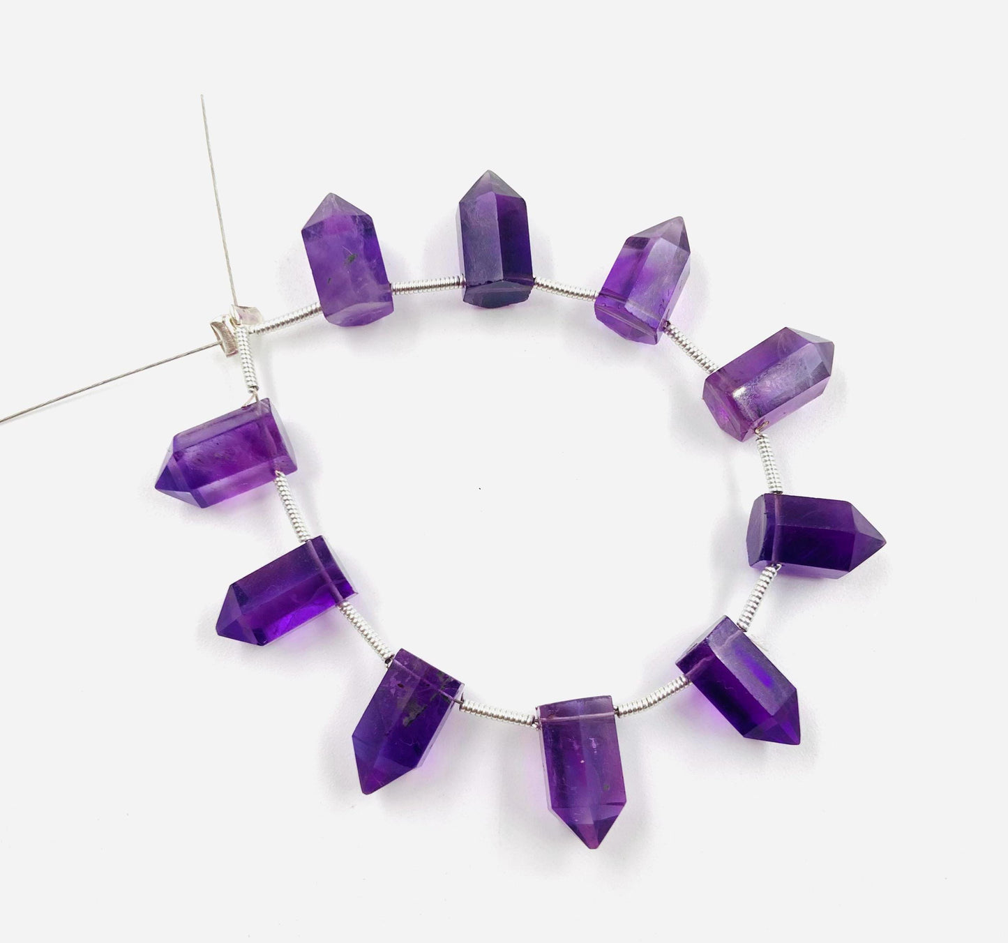 Natural Amethyst Faceted Pencil Gemstone Beads 10 Pcs