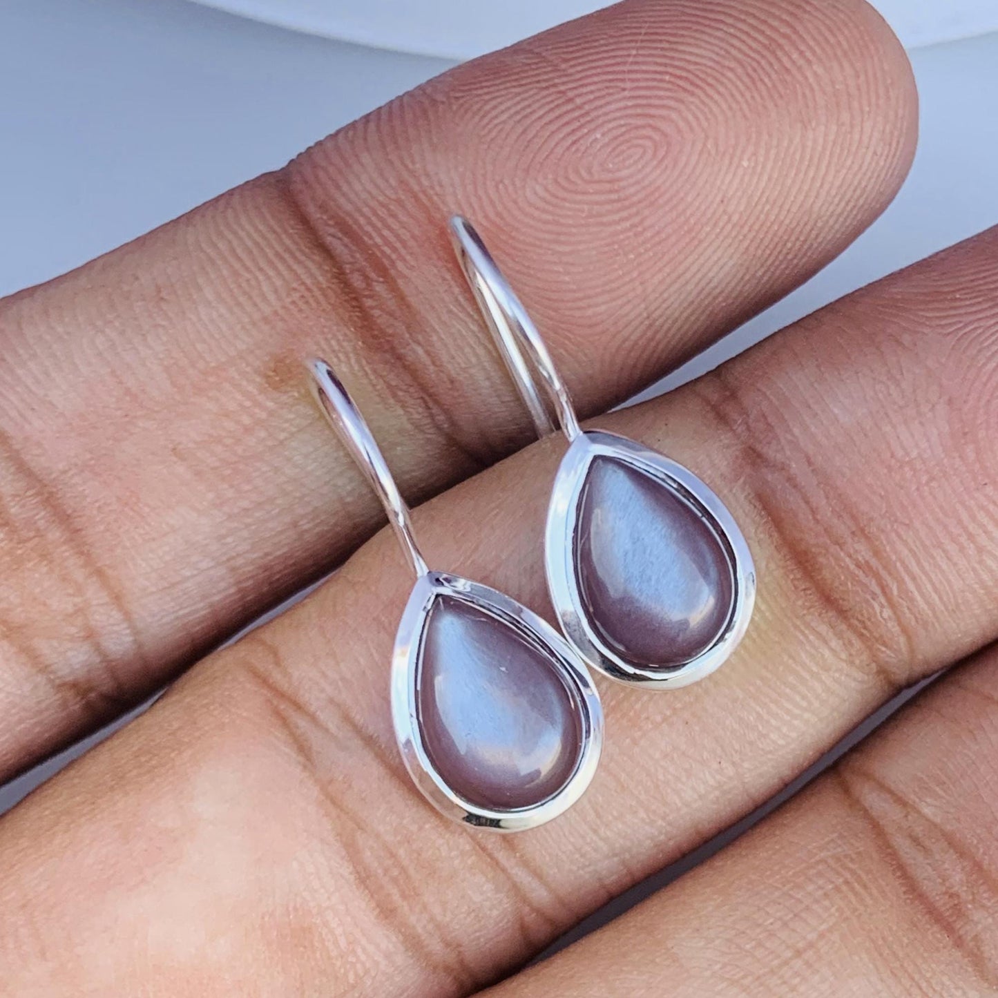 Silk Moonstone Earrings ~ Chocolate Color ~ Pear Shape ~ Sterling Silver Earrings ~ Birthday Gift For Her ~ Statement Earrings ~ E-0017