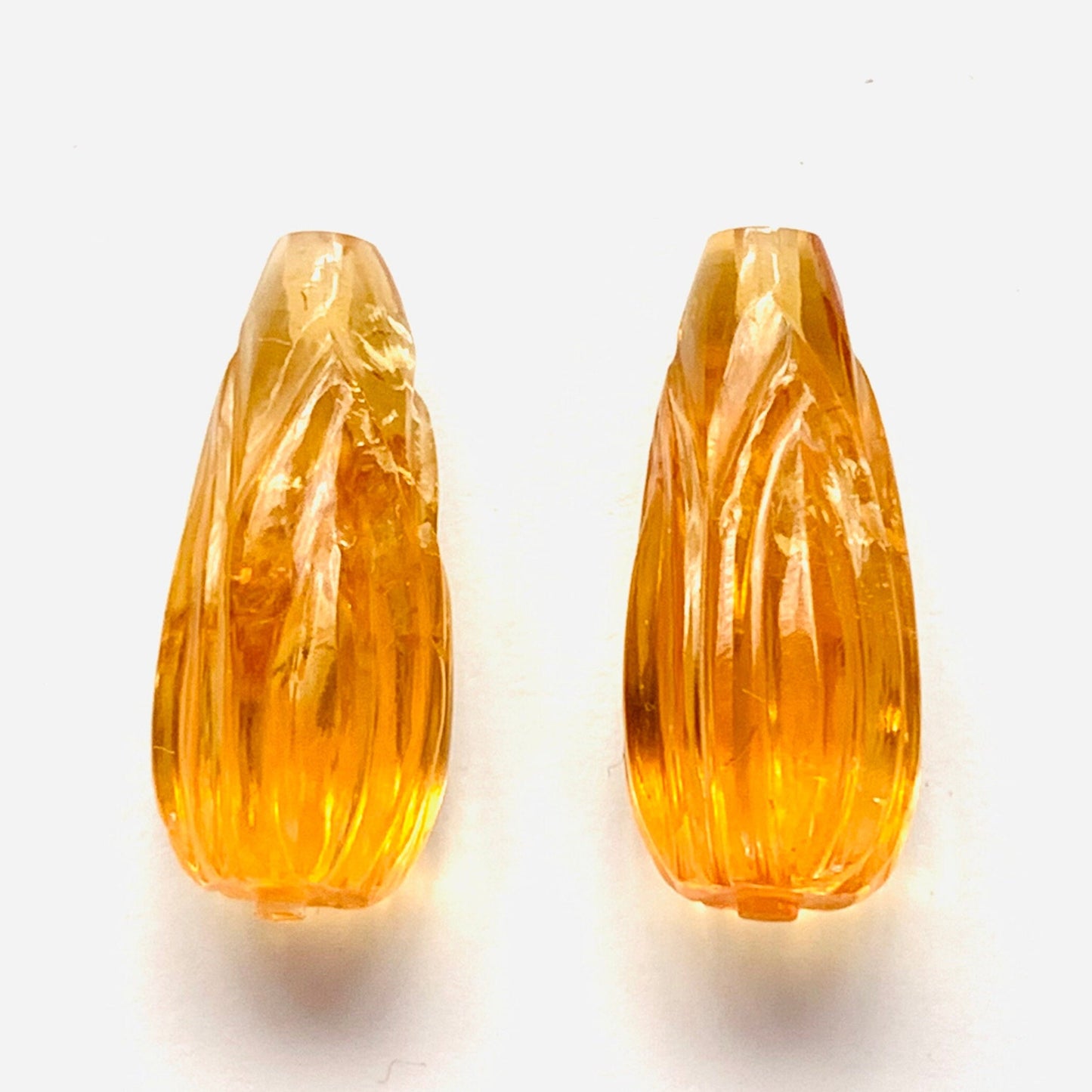1 Pair Natural Citrine Hand Carved Drop Shape Briolette Beads, Handmade Matching Pair beads, Earring Making Gemstone Size - 20X8mm