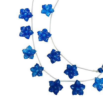 4 Pieces Blue Quartzite Carved Flower Shape Briolette Side Drill Beads ,Blue Quartzite Flower Shape Gemstone beads size 16X16X3 mm Handmade