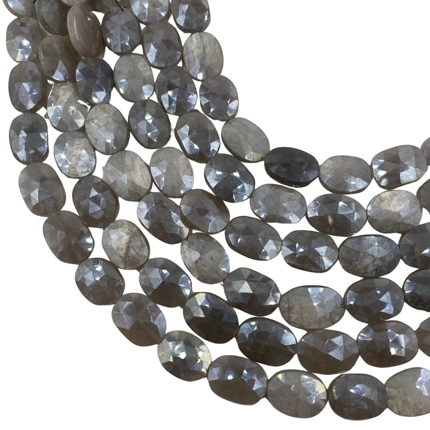 Natural Grey Moonstone Silver Coating Oval Shape Faceted Gemstone Beads,Silver Coated Moonstone Gemstone Oval Beads, 10X12mm-11X14mm BBI1563