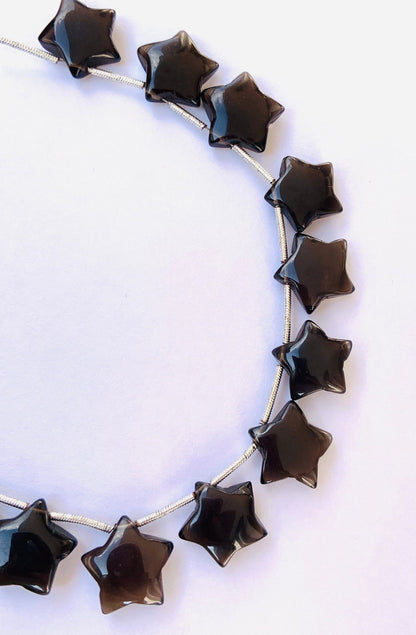 15 Pieces Natural Smoky Quartz Smooth Star Shape Briolette, Star Shape Gemstone For Jewelry, Star Shape Briolette, Size 14mm BBI127