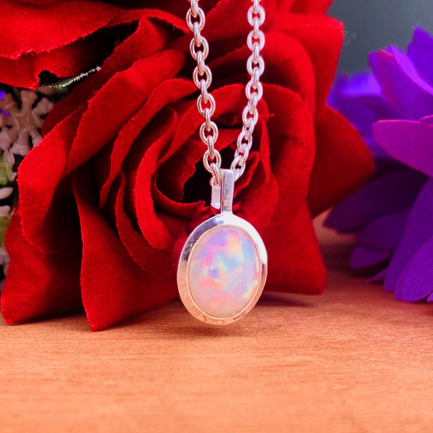 Ethiopian Opal Necklace – Oval Sterling Silver Pendant