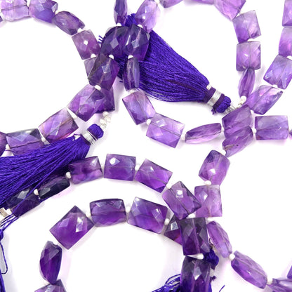 Natural Amethyst Rectangle Faceted Gemstone Beads - Center Drill Chicklet Briolette