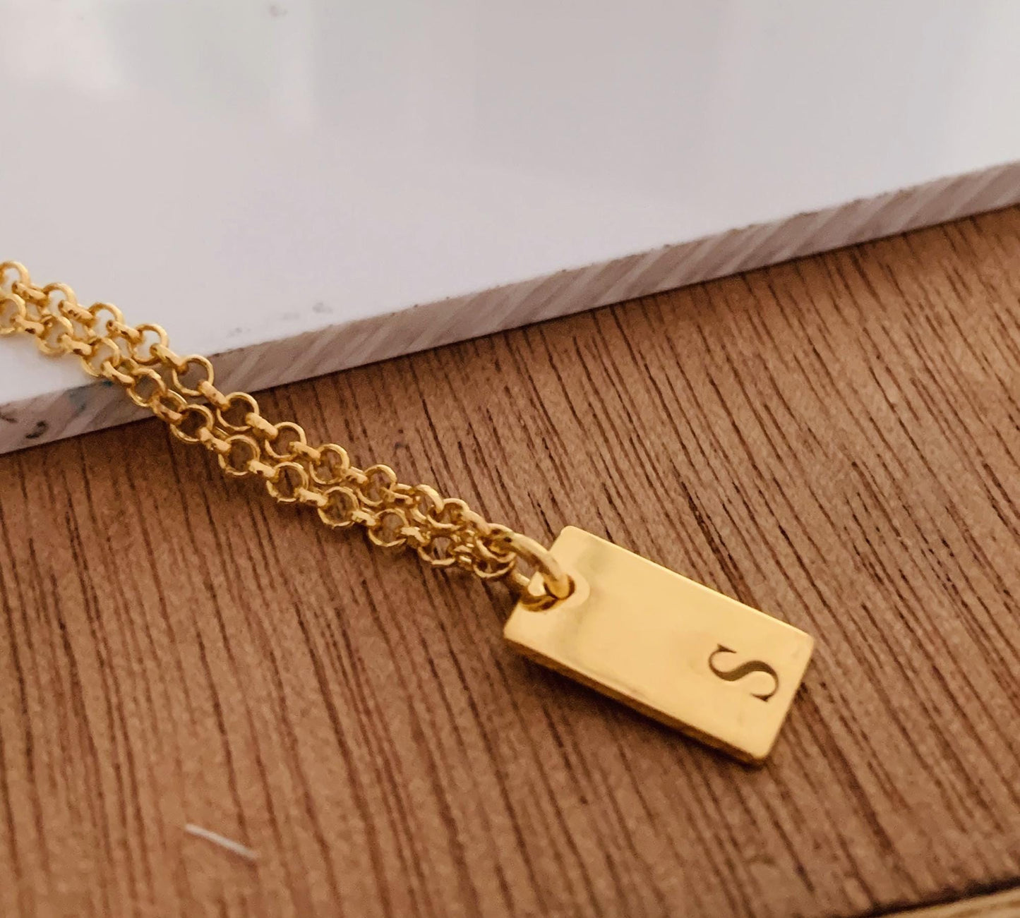 Silver Gold Initial Box Chain Necklace - Mini Monogram Personalized Engraved