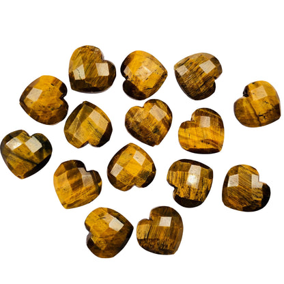 2 Pieces Natural Tiger Eye Faceted Heart Shape Gemstone, Size 10mm, Hand Carved Briolette, Loose Gemstone For Jewelry Making , SKU - BBI308