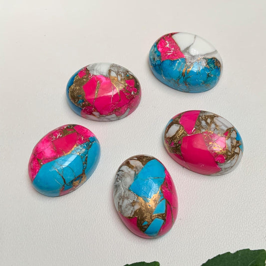 Natural Pink Turquoise Cabochons - Oval Shape Smooth Loose Gemstone