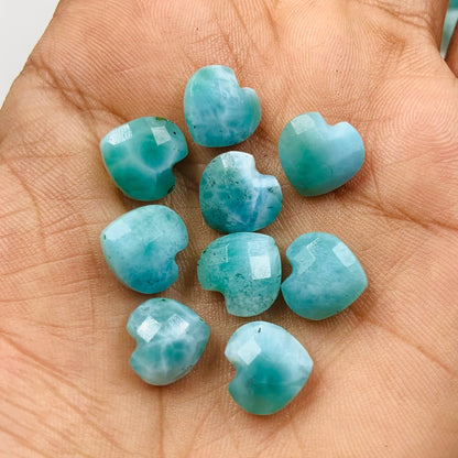 Natural Larimar Hand Carved faceted  Briolette 10mm Heart Shape Gemstone Beads, Gemstone Briolette's Loose Gemstone for Jewelry Making