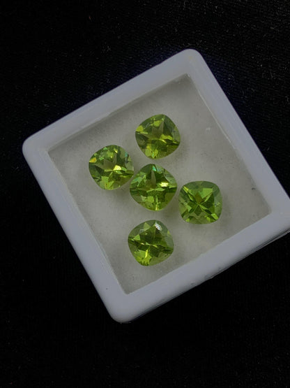 5 Pieces Natural Peridot Faceted Cushion Shape Gemstone , CALIBRATED Loose Cut Stone for Jewelry Making Cabochons Semi Precious Cutstone 6mm