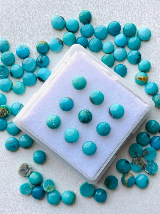Natural Arizona Turquoise Smooth Round Gemstone Cabochon, CALIBRATED Loose Stone Cab, Round Jewelry Making Cabochons Semi Precious Cabochon
