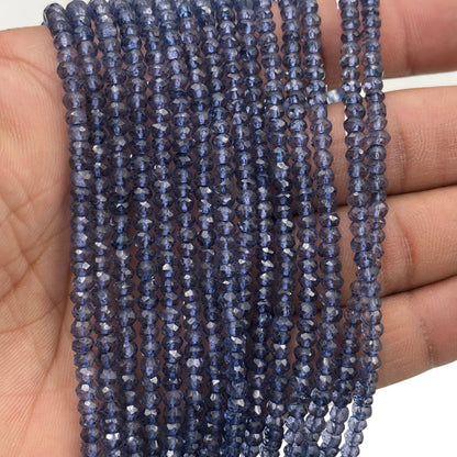 AAA Iolite Faceted Rondelle Beads – 3.5-4mm Gemstones, 13" Strand, Jewelry Supplies