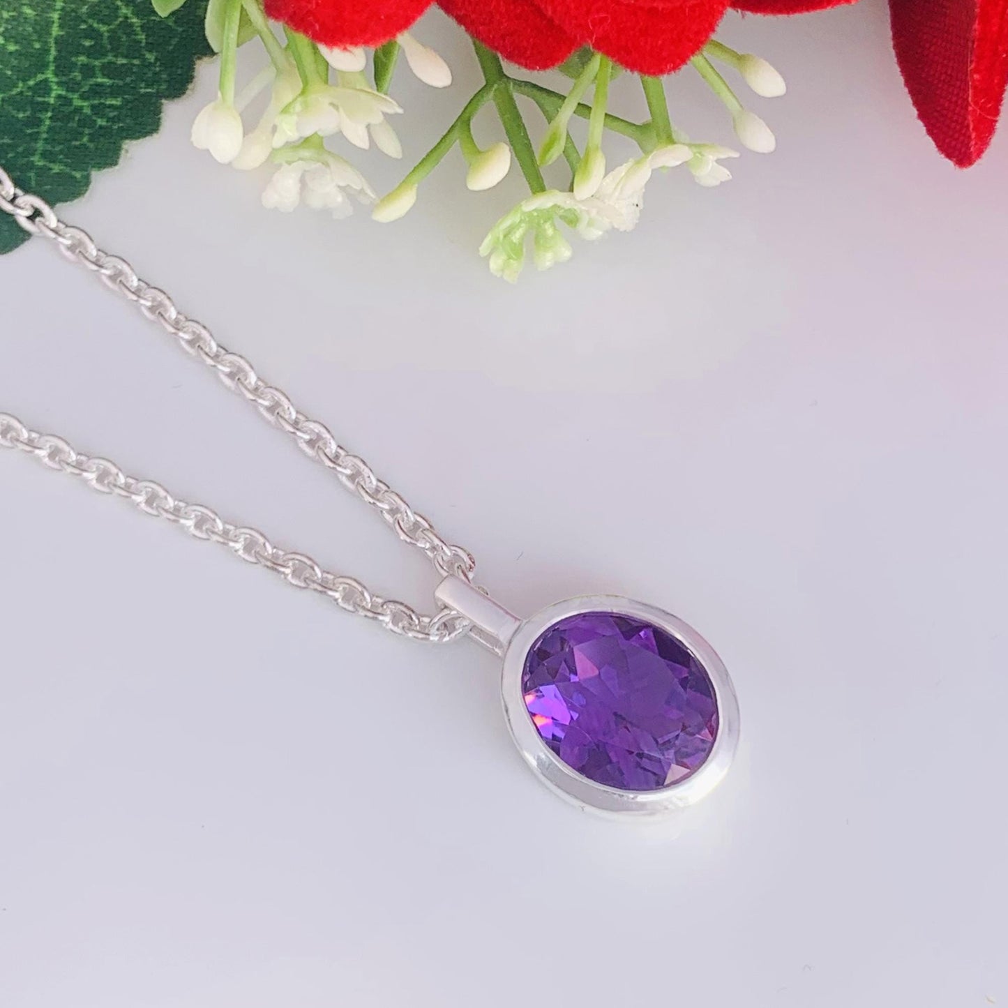 Pear Amethyst 925 Sterling Silver Necklace - Dainty Gold Finish Promise Birthstone