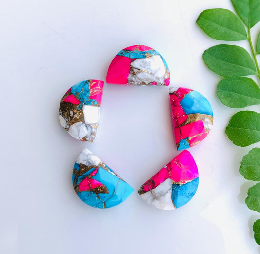 Natural Pink turquoise Gemstone Beads, Faceted Half Moon "D Shape Beads, Carving Gemstone, Size 10x16 mm, Loose Beads For Jewelry making