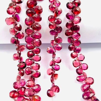 Natural Rhodolite Garnet Gemstone Pear Briolette Beads | Natural Rhodolite Semi Precious Gemstone Faceted Beads 8 Inch Strand