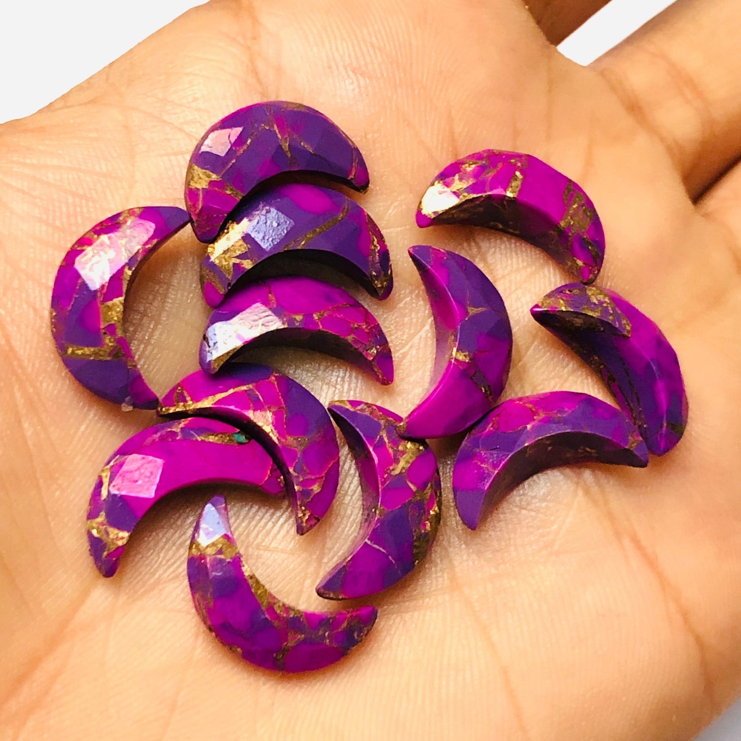 2 Pieces Purple Copper Turquoise Moon , Crescent moon shape gemstone, carving gemstone, Moon shape gemstone, Size 7x16mm SKU-BBI036