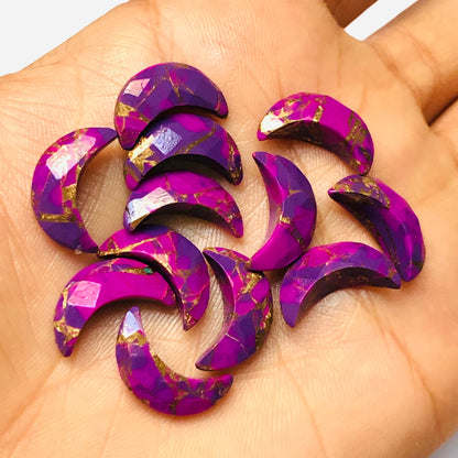 2 Pieces Purple Copper Turquoise Moon , Crescent moon shape gemstone, carving gemstone, Moon shape gemstone, Size 7x16mm SKU-BBI036