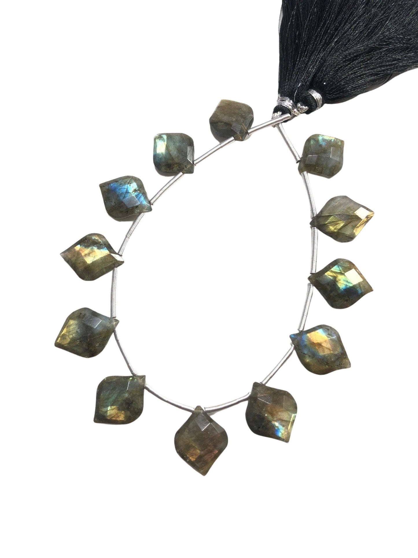 Natural Labradorite Blue Flash Beads - Faceted Fancy Cut Gemstone Briolette 12 Pcs