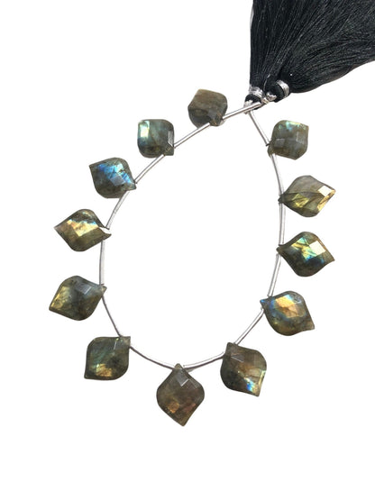 Natural Labradorite Blue Flash Beads - Faceted Fancy Cut Gemstone Briolette 12 Pcs