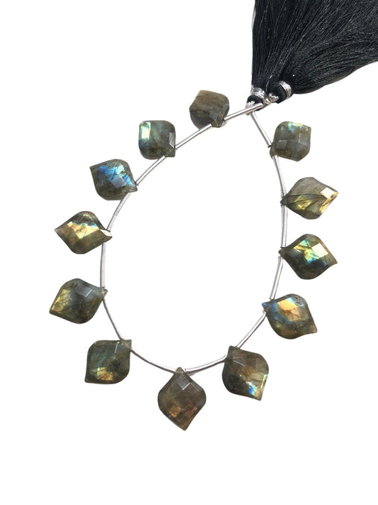 Natural Labradorite Blue Flash Beads - Faceted Fancy Cut Gemstone Briolette 12 Pcs