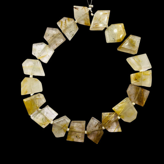 Natural Golden Rutile Fancy Slice Briolette Beads | Center Drill Gemstone Beads