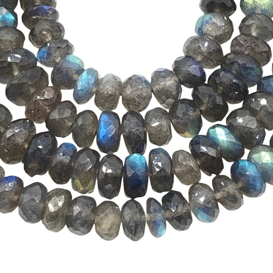 Natural Labradorite Faceted Rondelle Beads - Blue Flash AAA Gemstone Strand 16"