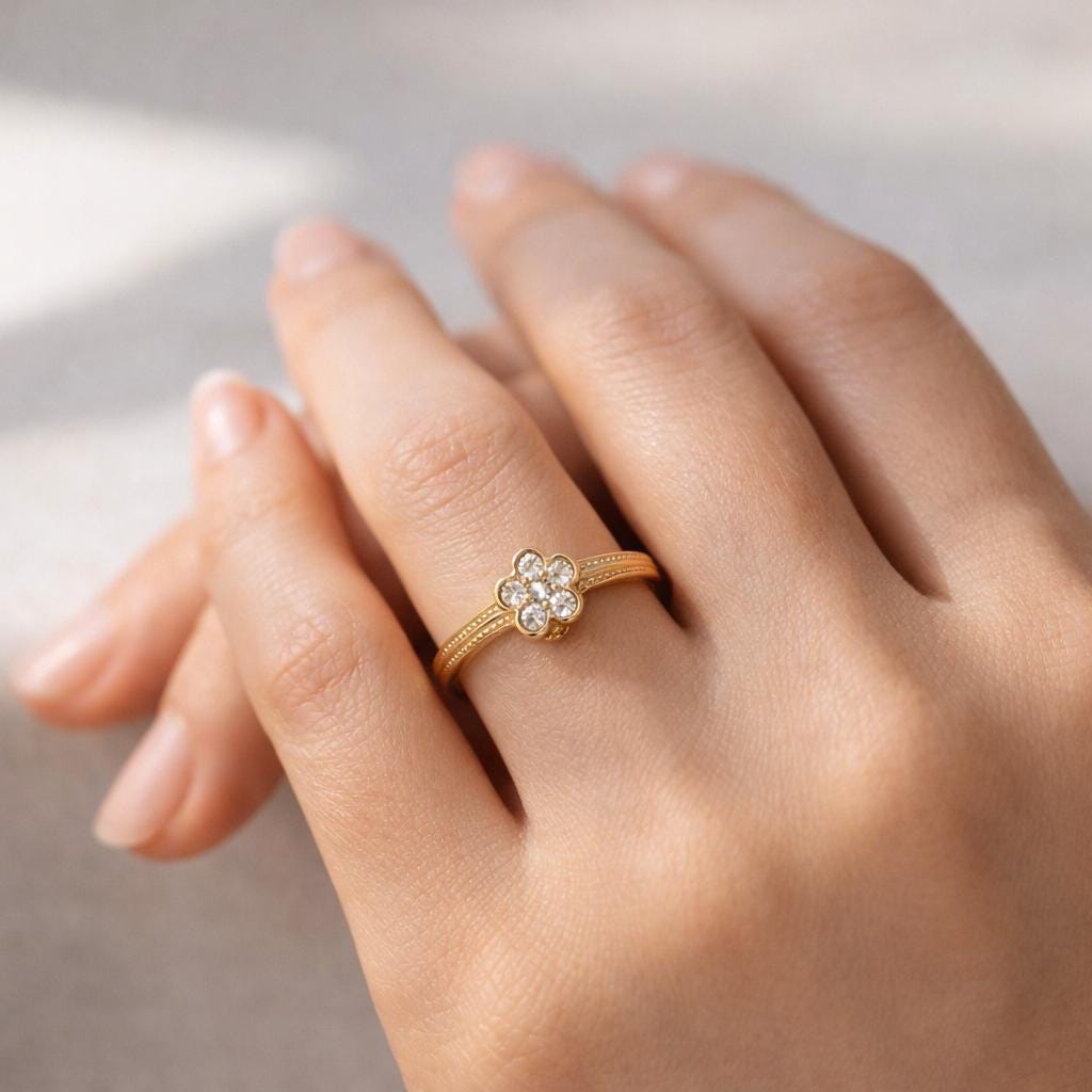 Dainty CZ Flower Ring | Gold Plated Sterling Silver, Minimalist Gift