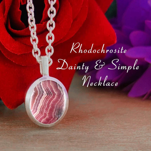 Pink Rhodochrosite Necklace – Dainty Silver Birthstone Pendant, Gift for Her
