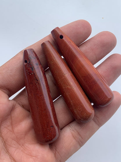 Red Jasper Teardrop Gemstone: Long Smooth Drilled Bead (15x60mm)