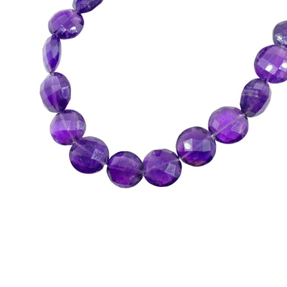 Natural Amethyst Faceted Round Coin Gemstone Beads 8" Strand