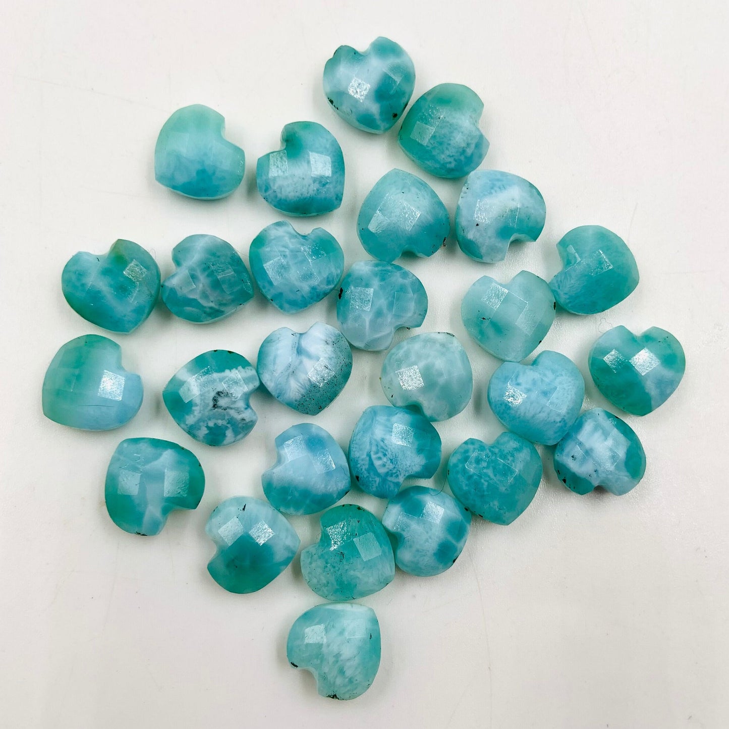 Natural Larimar Hand Carved faceted  Briolette 10mm Heart Shape Gemstone Beads, Gemstone Briolette's Loose Gemstone for Jewelry Making