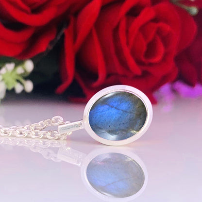 925 Sterling Silver Labradorite Pendant -  Gold Plated Necklace