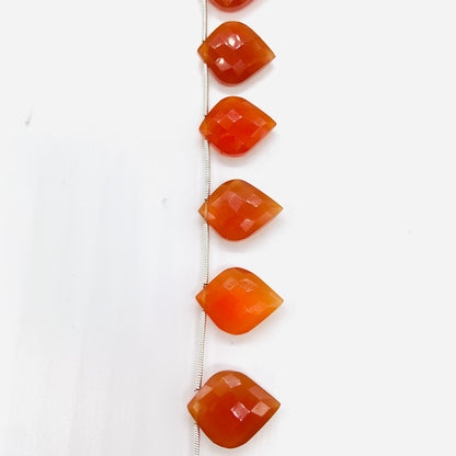10 pcs Carnelian Carved Faceted Briolette Beads – Side Drill Gemstone Beads