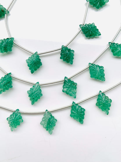 10 Pcs Natural Green Strawberry Slot Carved Side drill gemstone Fancy shape Briolette lozenge beads for jewelry Size 11x15x4mm gift for her
