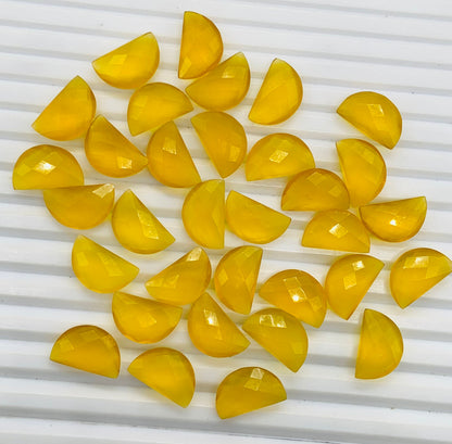 Natural Yellow Onyx Faceted D' Shape Semi Circle Gemstone, Size 10mmx16mm Yellow Onyx Half Moon Shape Gemstone Briolette for Earring making