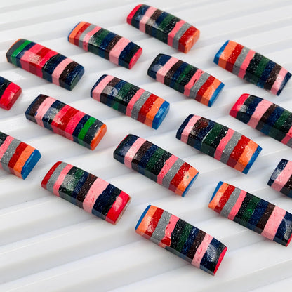 1 Pair Colorful Striped Smooth Long Rectangle Shape Gemstone, Size 6X18mm, Matching Pair Briolette, Earring Making Gemstone , SKU - BBI993