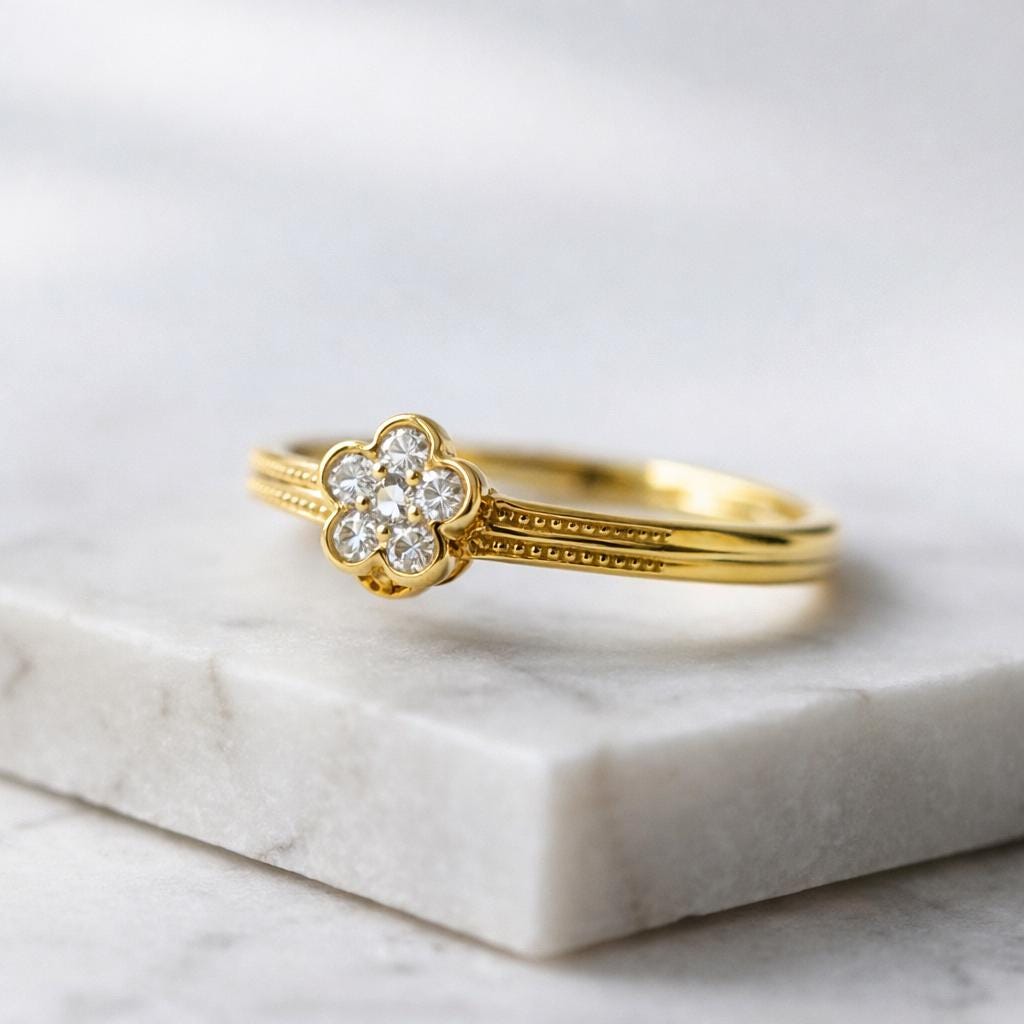 Dainty CZ Flower Ring | Gold Plated Sterling Silver, Minimalist Gift